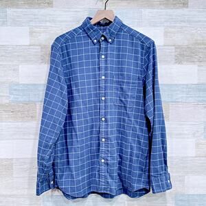 Vineyard Vines Classic Fit Shirt Blue Check Cotton Linen Stretch Mens Medium